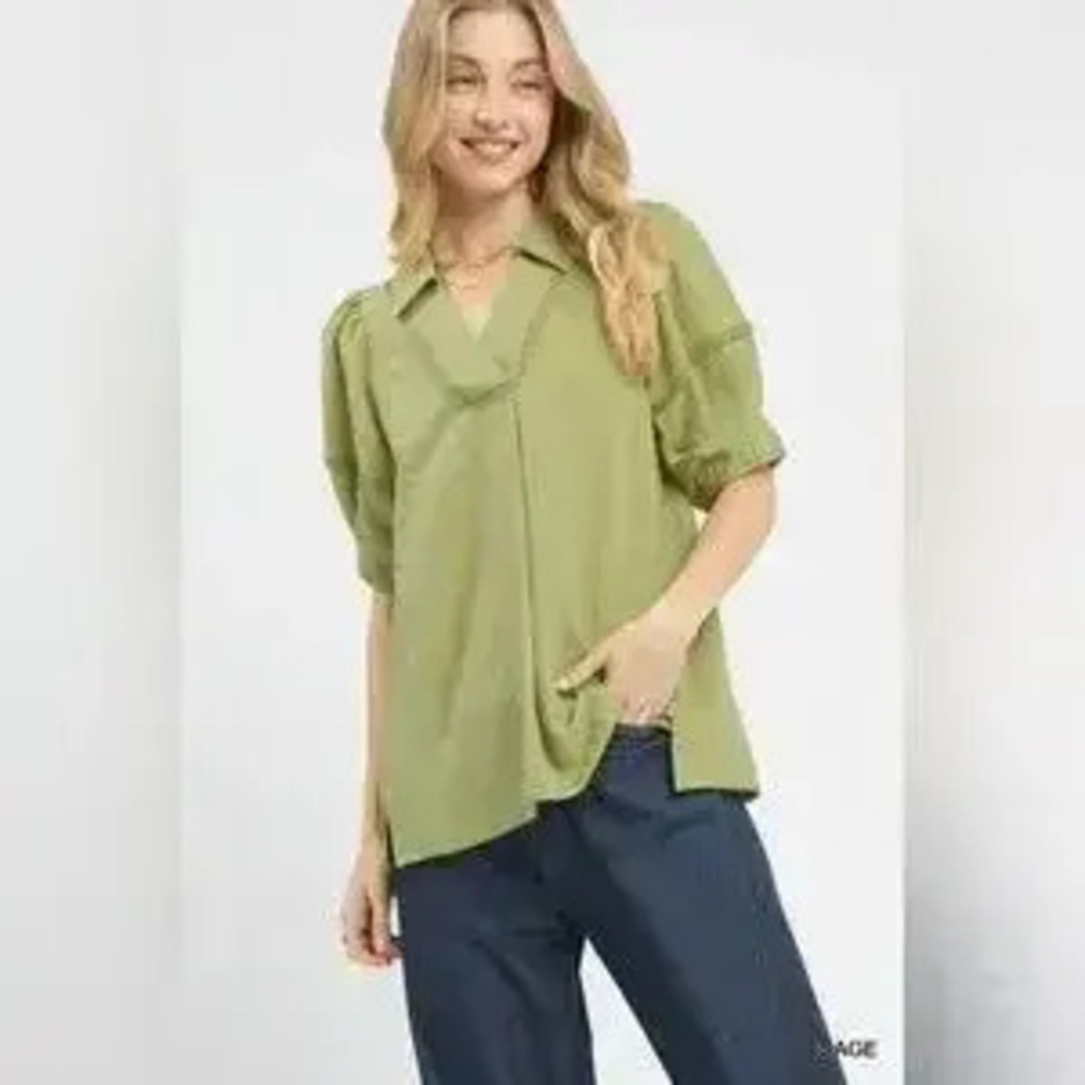 Umgee Textured Puff Sleeve Top - Picture 1 of 6